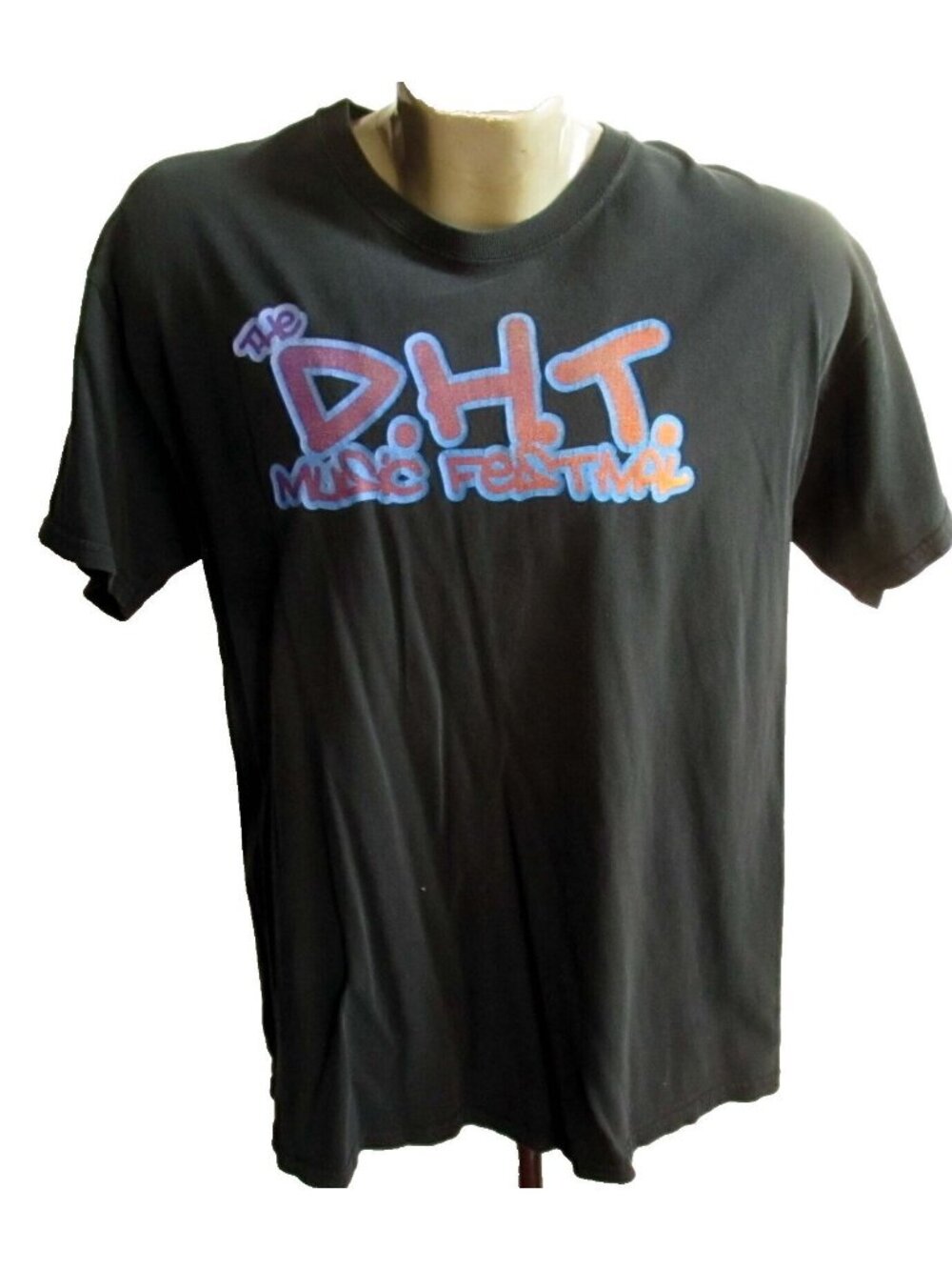 Large T-Shirt Vintage Y2K Men's Tee Black Concert D.H.T. Music Festival Tour